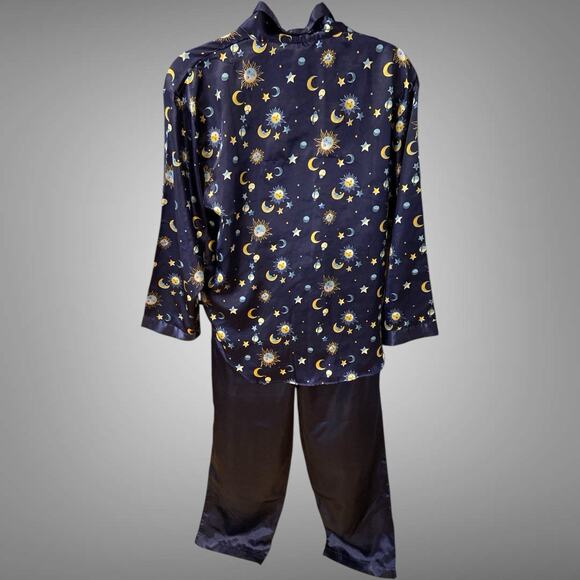 Vintage Y2K Dream Modes Celestial Sun Moon Stars Pajama Set Womens Size XL Satin - Picture 3 of 7